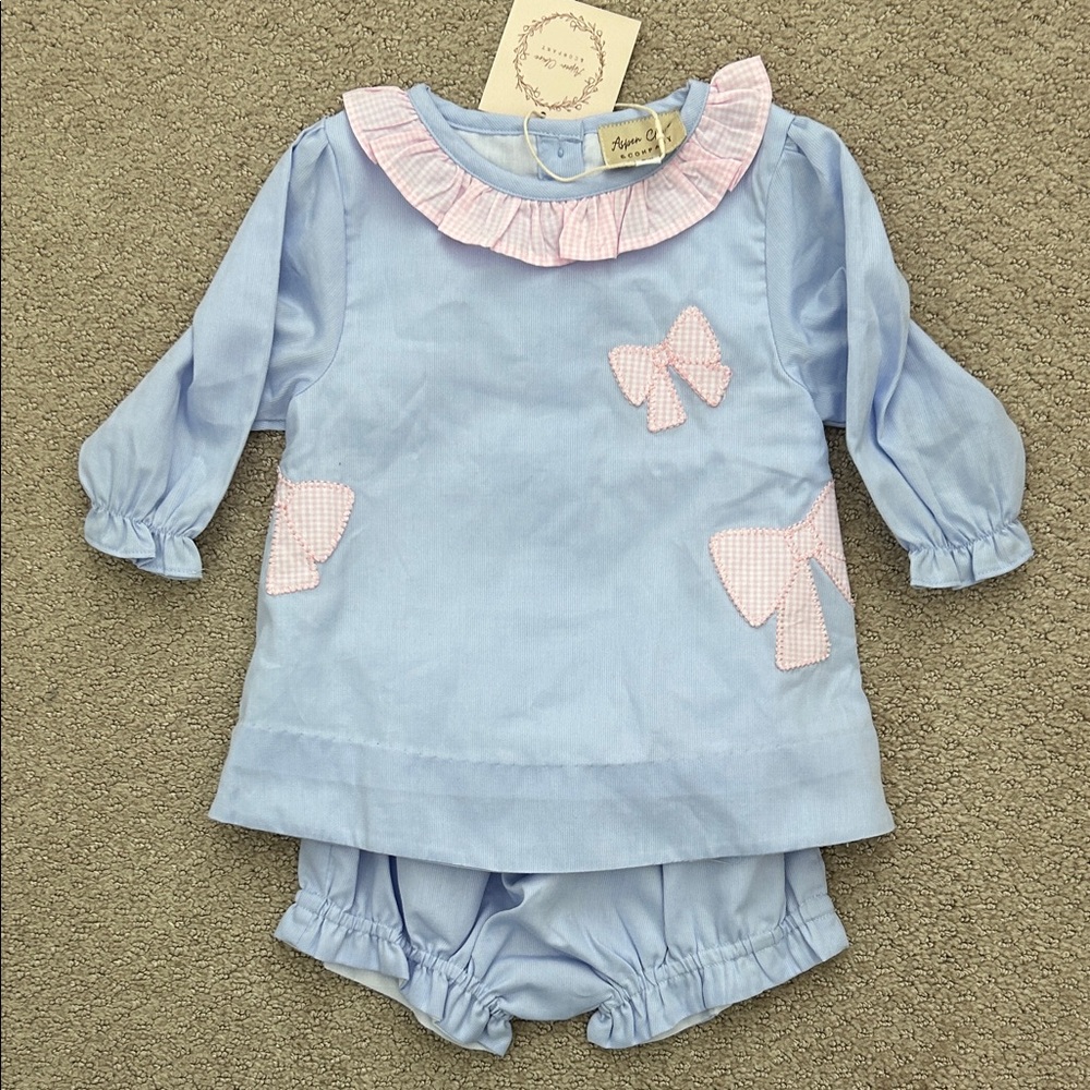 NWT Aspen Claire purple bow appliqué bloomer set